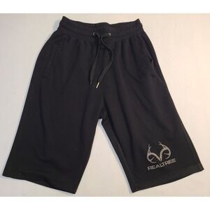 Realtree Shorts Mens Large Black Athletic Drawstring Logo Polyester Pockets